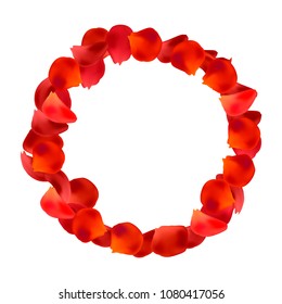 Realistic Detailed 3d Round Frame with Floral Elements Symbol of Love. Vector illustration of Red Rose Petals Border