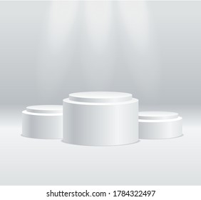 Realistic Detailed 3d Round Stage Podium Empty Template Mockup Set. Vector illustration of Blank Winner Stand