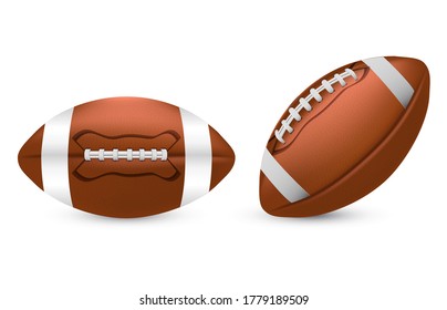 Realistic Detailed 3d Rugby Balls Set Equipment for Sport Game on a White Background. Vector illustration