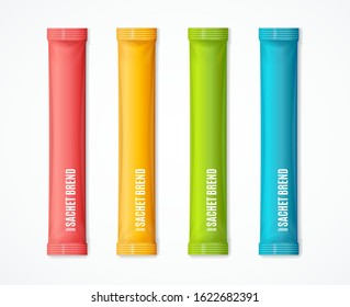 Realistic Detailed 3d Sachet Stick Sugar Pack Different Color Set for Restaurant, Bar, Cafeteria or Cafe. Vector illustration