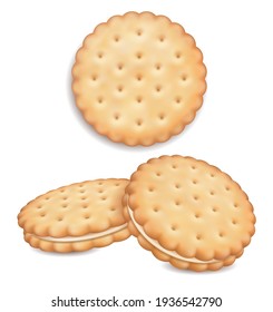 Realistic Detailed 3d Sandwich Cookies Set Dessert Isolated On A White Background. Vector Illustration Of Cookie With Cream