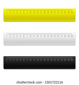 Realistic Detailed 3d School Measuring Rulers Set Instrument Education with Centimeters Numbers. Vector illustration of Ruler Tool