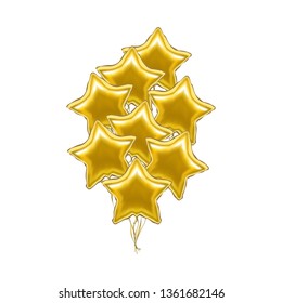 Realistic Detailed 3d Shiny Golden Star Balloon Bunch Symbol of Celebration and Decoration Party. Vector illustration of Holiday Element