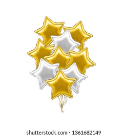 Realistic Detailed 3d Shiny Golden and White Star Balloon Symbol of Celebration and Decoration Party. Vector illustration of Holiday Element