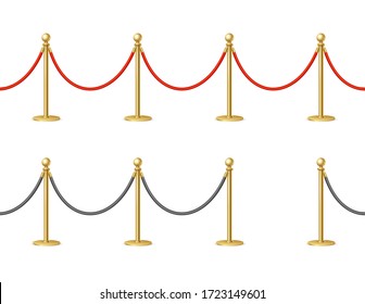 Realistic Detailed 3d Shiny Metal Barrier Rope Set Different Types Elements Constructor on a White. Vector illustration