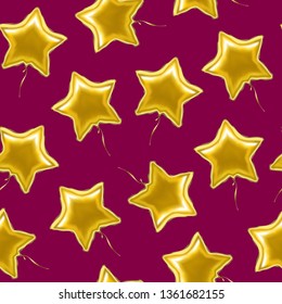 Realistic Detailed 3d Shiny Star Balloon Seamless Pattern Background Symbol of Celebration and Decoration Party. Vector illustration of Holiday Element