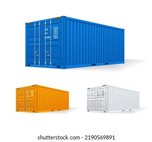 Realistic Detailed 3d Shipping Cargo Container Set Isolated on a White Background. Vector illustration of Closed Containers