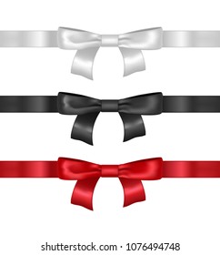 Realistic Detailed 3d Silk Gift or Present Bow Set Closeup View Decoration Element Celebration and Event for Web Design. Vector illustration