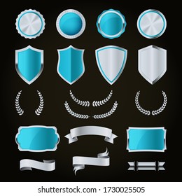 Realistic Detailed 3d Silver Ribbons and Labels Set Decoration Elements. Vector illustration