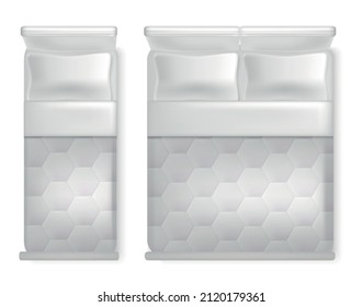 Realistic Detailed 3d Single and Double Beds with Pillow, Blanket Empty Template Mockup Set. Vector illustration