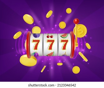 Realistic Detailed 3d Slot Machine with Handle One Arm Casino Concept. Vector illustration of Lucky Sevens Jackpot