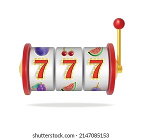 Realistic Detailed 3d Slot Machine with Handle One Arm Casino Concept Isolated on a White Background. Vector illustration of Lucky Sevens Jackpot