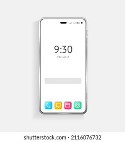 Realistic Detailed 3d Smartphone with Time and Color App Icons Set on Screen Device. Vector illustration