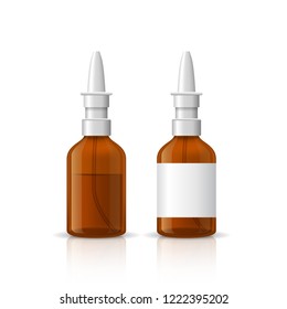 Realistic Detailed 3d Spray Nasal Set Medicine Bottle Container Isolated on White Background. Vector illustration of Liquid Drug for Nose