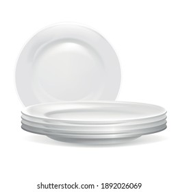 Realistic Detailed 3d Stack of Clean Plates for Kitchen Restaurant . Vector illustration of Pile Ceramic Dish