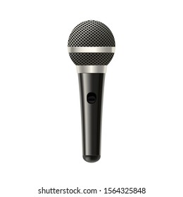 Realistic Detailed 3d Stage Microphone on a White Equipment for Performance, Entertainment, Studio, Karaoke Sing or Concert. Vector illustration