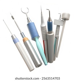 Realistic Detailed 3d Stainless Professional Dental Tools Set for Dentistry Inspection .Vector illustration with a white background.