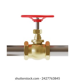 Realistisches detailliertes 3D-Stahl-Metallrohr mit Ventil isoliert auf weißem Hintergrund. Vektor-Illustration des Wasser- und Gas-Pipeline-Elements