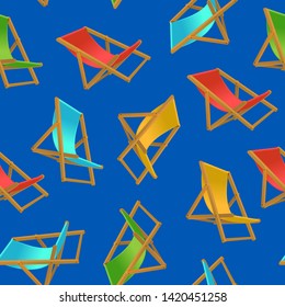 Realistic Detailed 3d Sun Bed Chair Seamless Pattern Background Relax on Beach Coast Summer Vacation or Resort Concept. Vector illustration