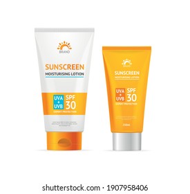 Realistic Detailed 3d Sunscreen Moisturizer Lotion Cream Set Care Skin Concept. Vector illustration of Summer Protection Cosmetic