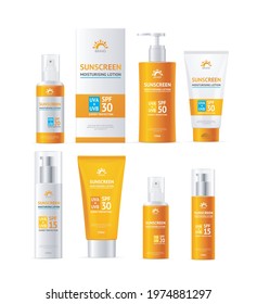 Realistic Detailed 3d Sunscreen Moisturizer Lotion Cream Set. Vector