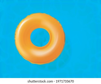 Realistic Detailed 3d Swimming Pool Rubber Ring on a Blue Water Surface Top View. Vector illustration