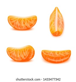 Realistic Detailed 3d Tangerine Slices Set Orange Citrus Fruit Parts Closeup View. Vector illustration of Mandarin Slice