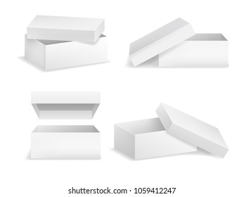 Realistic Detailed 3d Template Blank White Square Opened Boxes Mock Up Packaging Cardboard. Vector illustration of Box or Container
