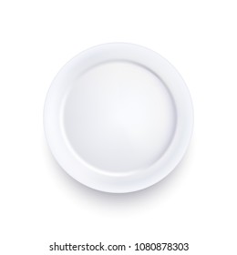 Realistic Detailed 3d Template Blank White Plane Food Plate for Home Kitchen, Cafe and Restaurant. Vector illustration