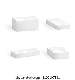Realistic Detailed 3d Template Blank White Cardboard Boxes Set for Business. Vector illustration of Empty Mock Up Box
