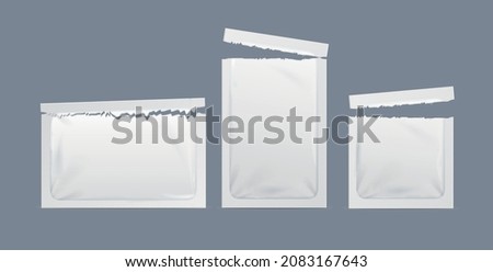 Realistic Detailed 3d Torn White Paper Sachet Packets Set for Dry Product. Vector illustration of Open Packs