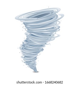 Realistic Detailed 3d Tornado or Hurricane Symbol of Nature Power Whirlwind Disaster on a White. Vector illustration