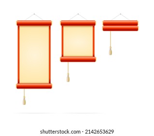 Realistic Detailed 3d Traditional Chinese Scroll Empty Set Isolated on a White Background. Vector illustration of Different Asian Scrolls