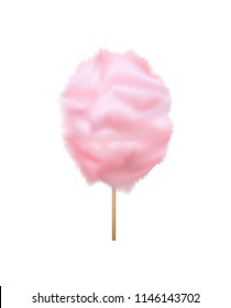 Realistic Detailed 3d Trendy Pink Cotton Candy Sweet Sugar Dessert on Stick Summer Tasty Food. Vector illustration