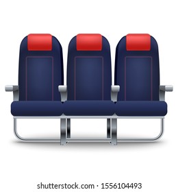 Realistic Detailed 3d Triple Seat Aircraft Set Element Interior Inside Of Plane Or Jet. Vector Illustration