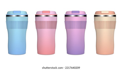 Realistic Detailed 3d Tumbler Bottle Empty Template Mockups Set. Vector illustration of Thermo Container for Drink