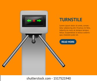 Realistic Detailed 3d Turnstile Entrance Access Card Control System Boundary Concept Electronic Tourniquet. Vector illustration of Barrier Security