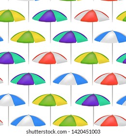 Realistic Detailed 3d Umbrella Seamless Pattern Background Relax on Beach Coast Summer Vacation or Resort Concept. Vector illustration