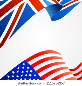 Realistic Detailed 3d United Kingdom and USA Flag Background Card. Vector illustration of England and American Wavy Flags svg