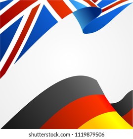 Realistic Detailed 3d United Kingdom and Germany Flag Background Card. Vector illustration of England and German Wavy Flags