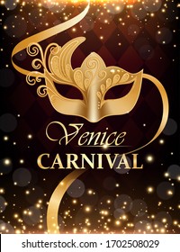 Realistic Detailed 3d Venice Carnival Ads Flyer Mardi Gras Concept Banner. Vector illustration of Celebration Mystery Carnival