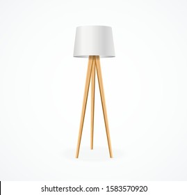 Realistic Detailed 3d Vintage Floor Lamp with Wooden Elements Symbol of Retro Style on a White. Vector illustration