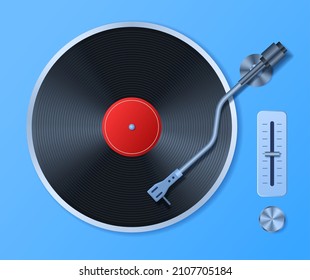 Vista superior de la cosecha de Vinilo 3d detallada realista. Ilustración vectorial del gramófono o girable para registros de vinilo