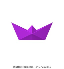 Realistic Detailed 3d Violet Folded Paper Boat Leadership Concept. Vector illustration of Simple Origami Ship Toy