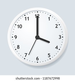 Realistic Detailed 3d Wall Clock on a Grey Symbol of Mechanism Measurement Time Closeup View. Vector illustration