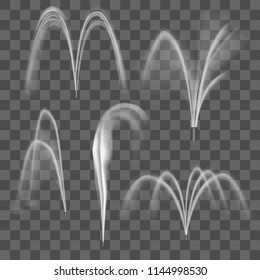 Realistic Detailed 3d Water Fountain Effect Set on a Transparent Background Symbol of Decoration Element Stream or Motion Aqua. Vector illustration