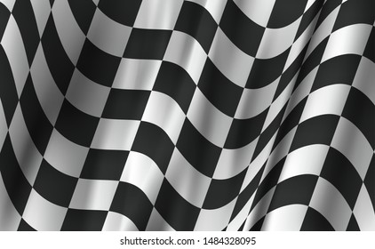 Realistic Detailed 3d Wavy Checkered Race Flag Card Background Symbol of Finish or Start Competition or Victory. Vector illustration