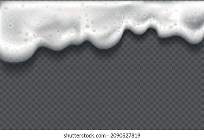 Realistic Detailed 3d White Beer Foam with Bubbles Effect on a Transparent Background. Vector illustration of Froth Texture