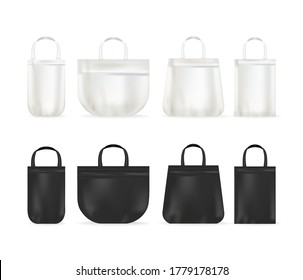 Realistische, detaillierte 3D-White und Black Blank Tote Canvas Beutel Leere Vorlage Mock-up Set. Vektorgrafik der Tasche