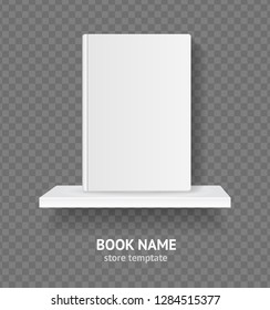 Realistic Detailed 3d White Blank Template Mockup Book on Shelf for Shop Card Poster on a Transparent Background. Vector illustration